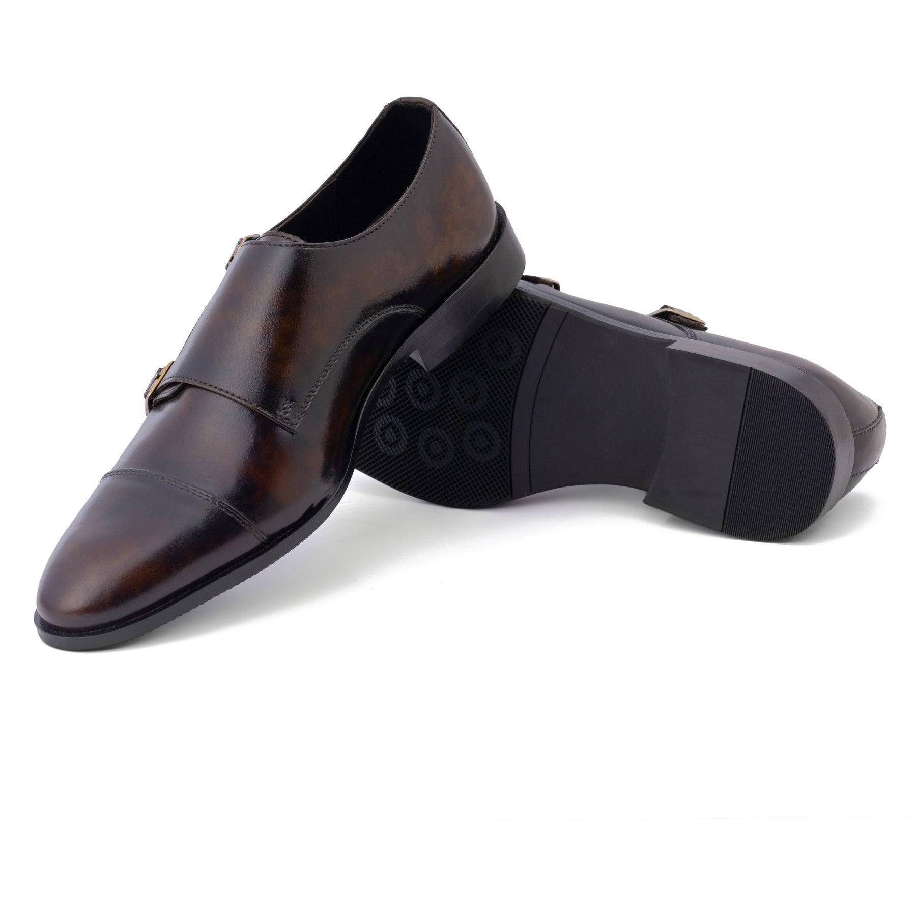 Men's Handcrafted[ Brown Double Monk Strap