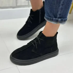 Black Leather Women Ankle Boots Handmade Fall Winter