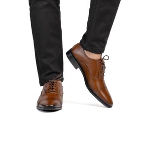 Men's Brown Leather Captoe Oxford Dress Shoes Formal