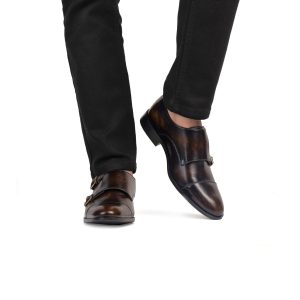Men's Handcrafted[ Brown Double Monk Strap