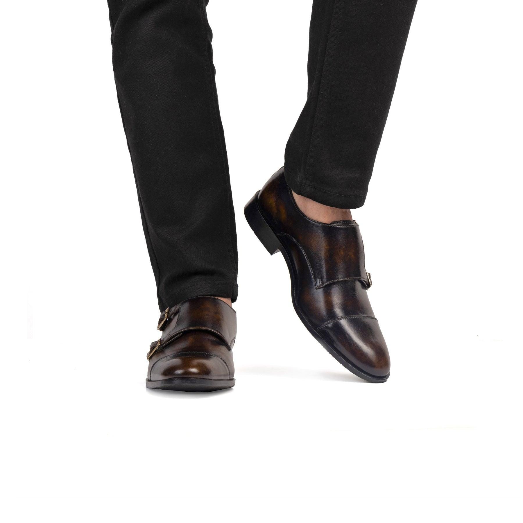 Men's Handcrafted[ Brown Double Monk Strap