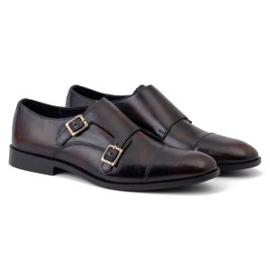Men's Handcrafted[ Brown Double Monk Strap