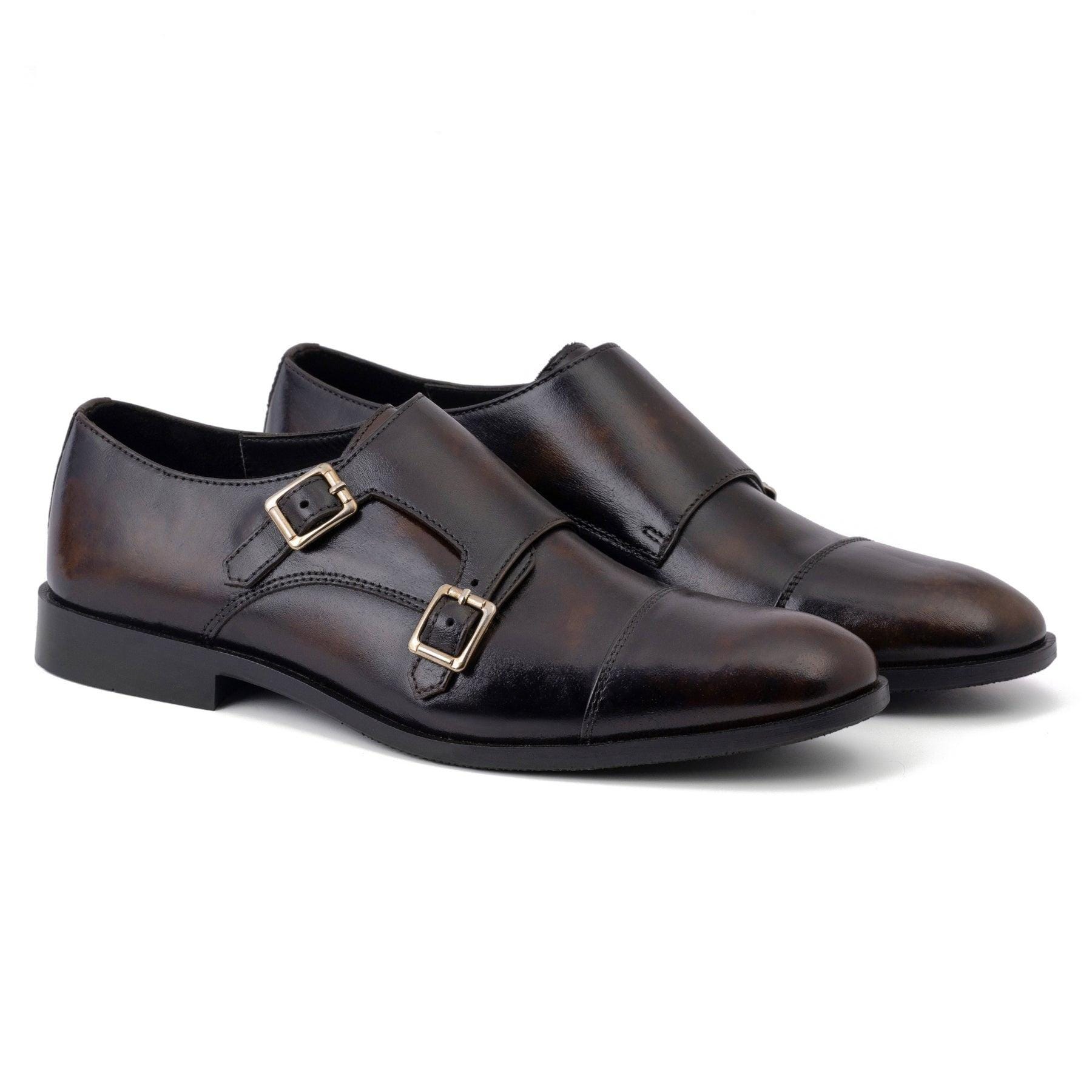Men's Handcrafted[ Brown Double Monk Strap